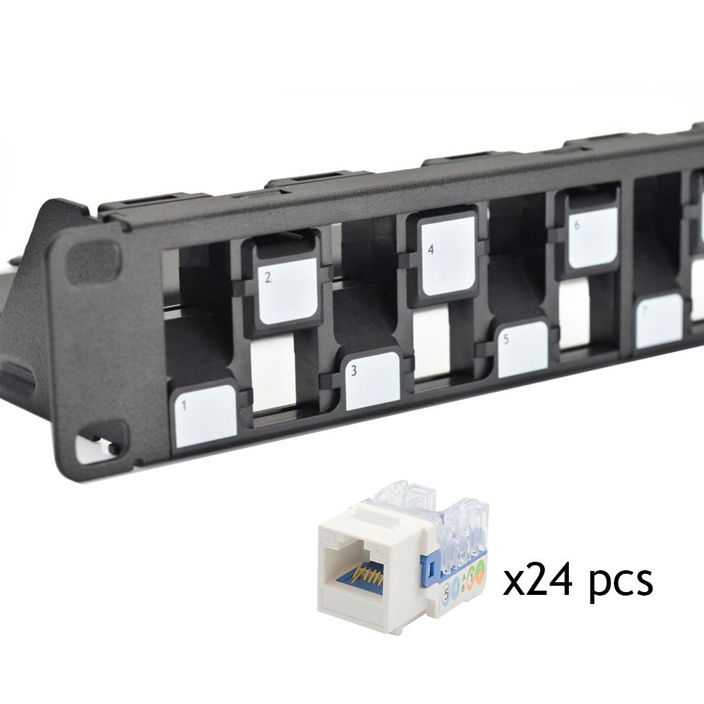 Unshielded ISO Cat 6a / TIA Cat 6A Component-Rated Panel loaded with Side-Entry Jacks (KVA Series), w/Wire Management